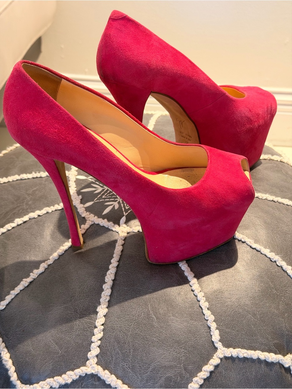 Giuseppe Zanotti Women's Hot Pink Suede Peep-Toe Platform Pumps